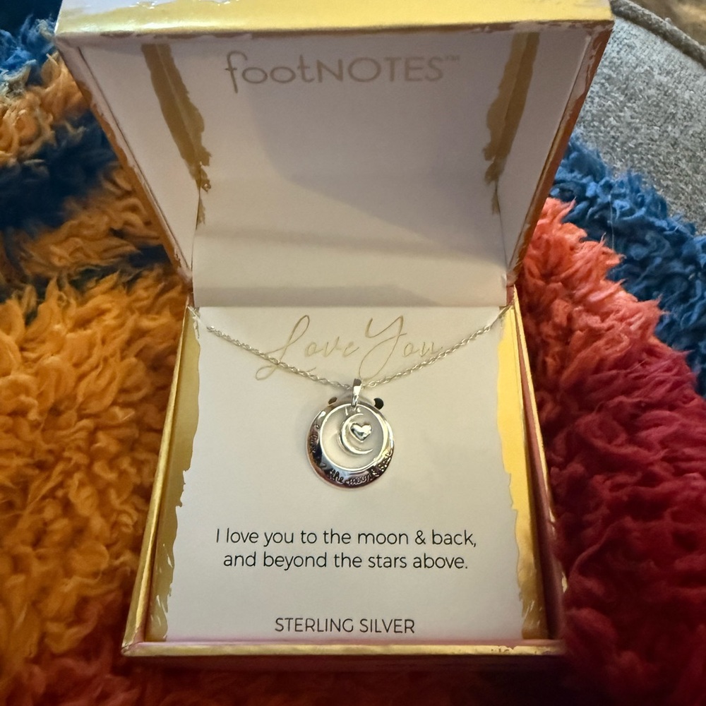 Footnotes Sterling Silver “Love” Necklace with Heart and Moon Pendant